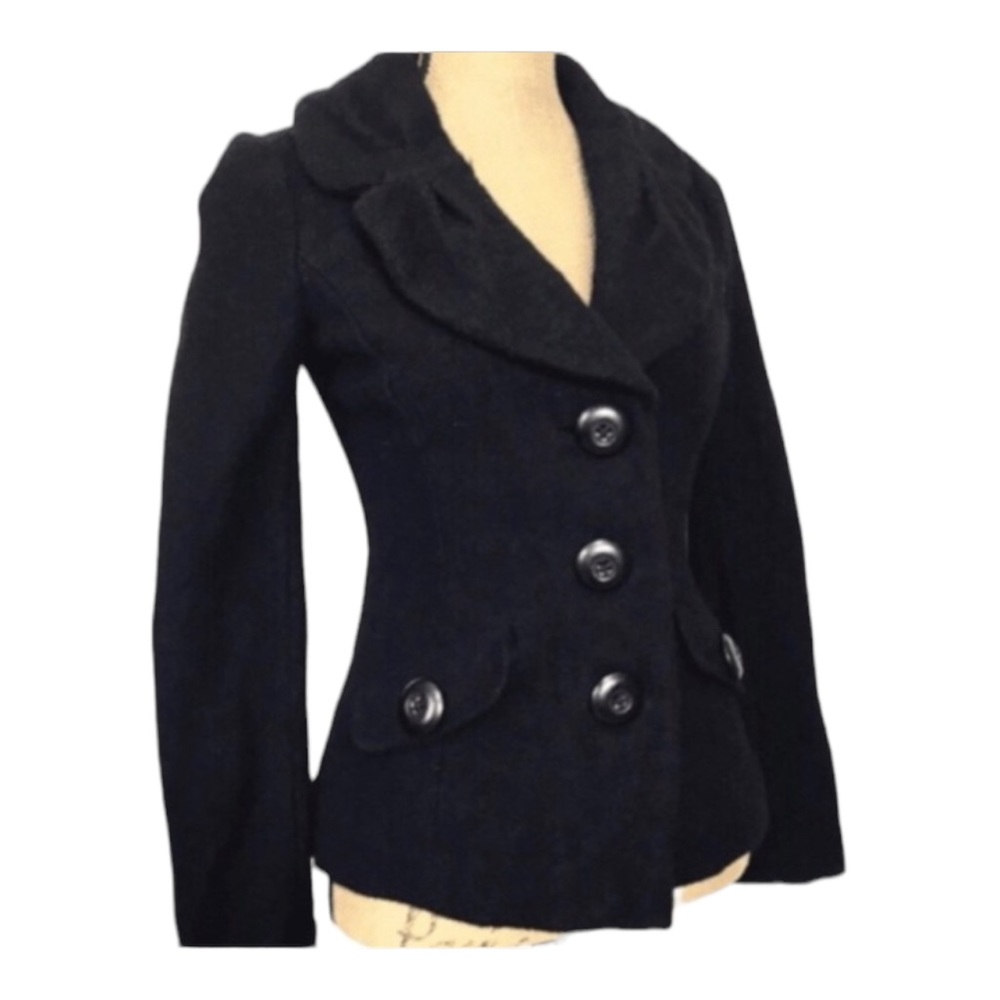 Classique Entier Merino Boiled Wool Career Fitted Black Blazer Jacket XS